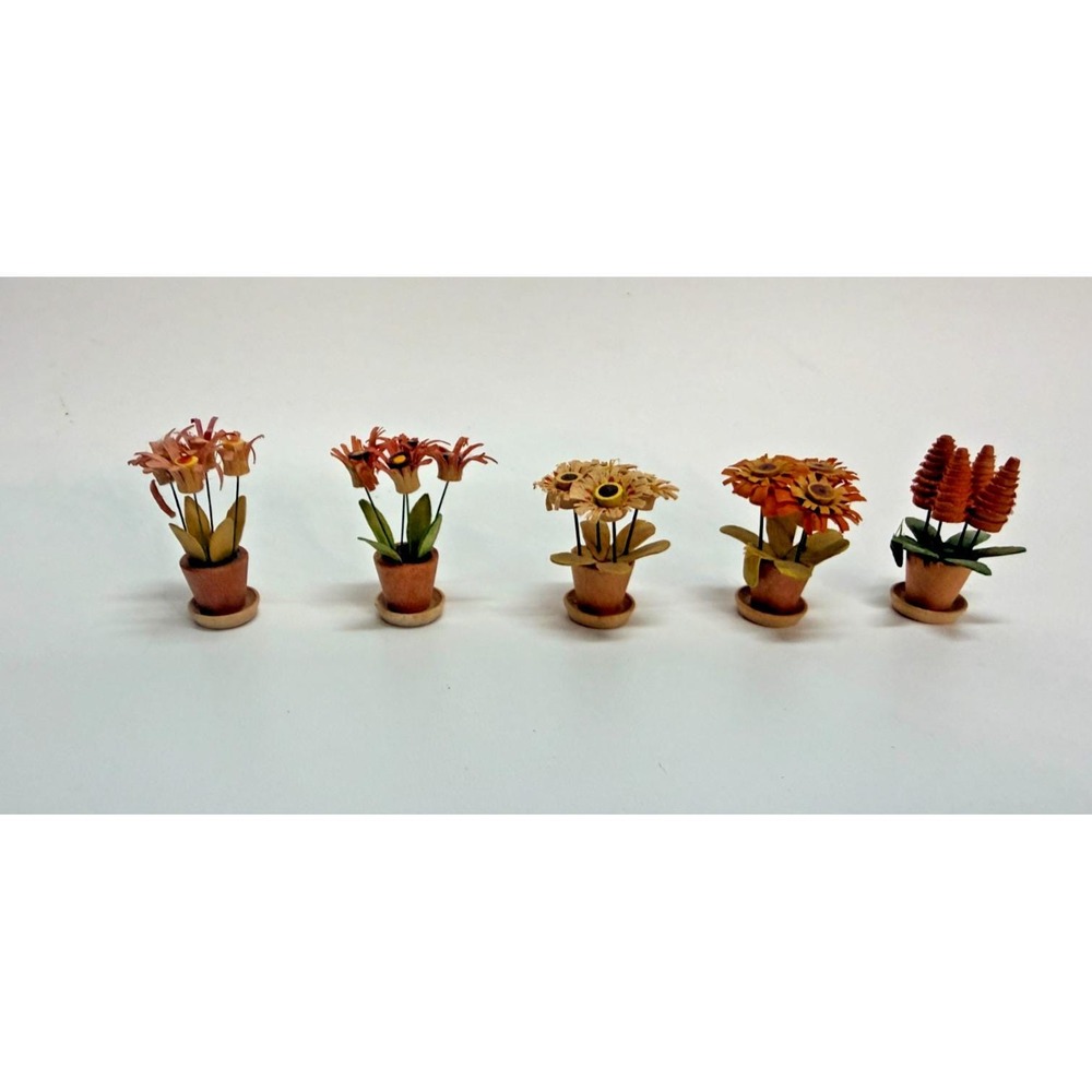 5 vintage dollhouse miniature German Erzgebirge carved wood Flower Pots 1:12